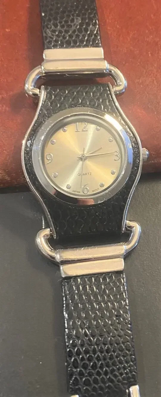 Women's 30mm Silver Tone Watch with Black Accents